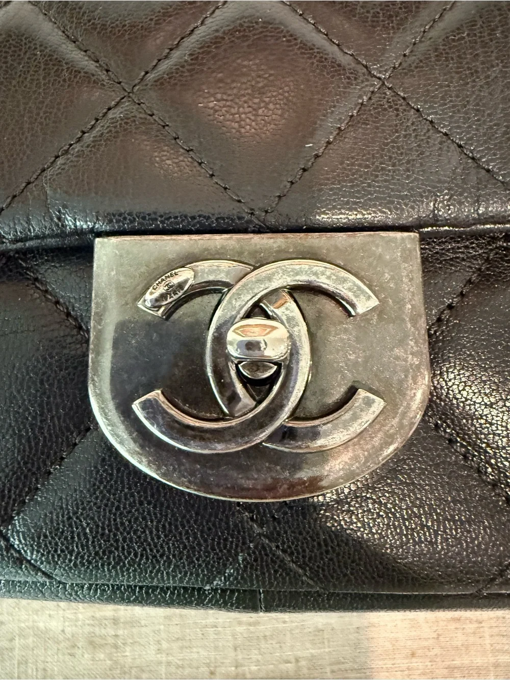 Chanel Black Quilted Goatskin Leather Shoulder Bag with Silver CC Turn-Lock